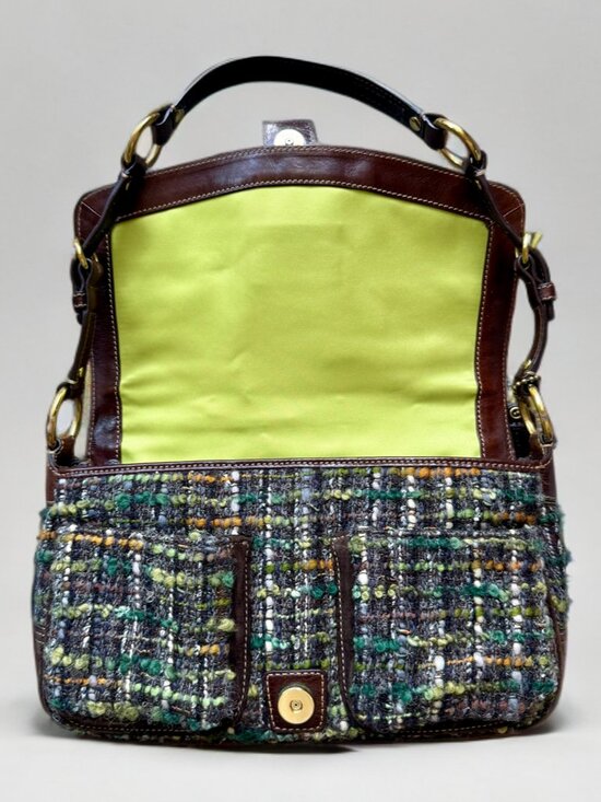 Coach Y2K Green Chelsea Tweed Brown Suede Shoulder Bag 8F18 - Picture 3 of 12